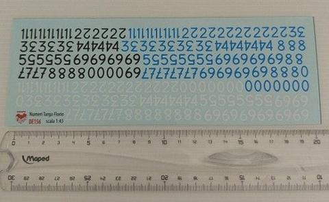 3 serie decal numeri Targa F. neri,bianchi, azzurri