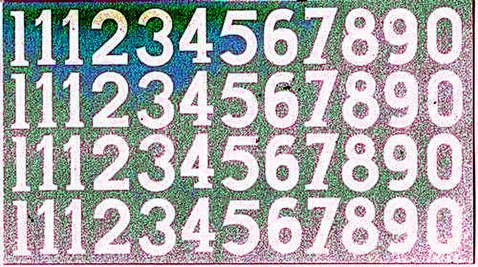 Decals 4 x serie numeri bianchi alti 28 mm