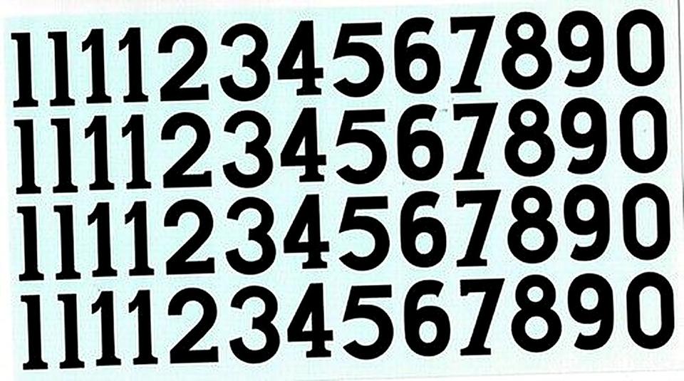 Decals 4 x serie numeri neri alti 28 mm