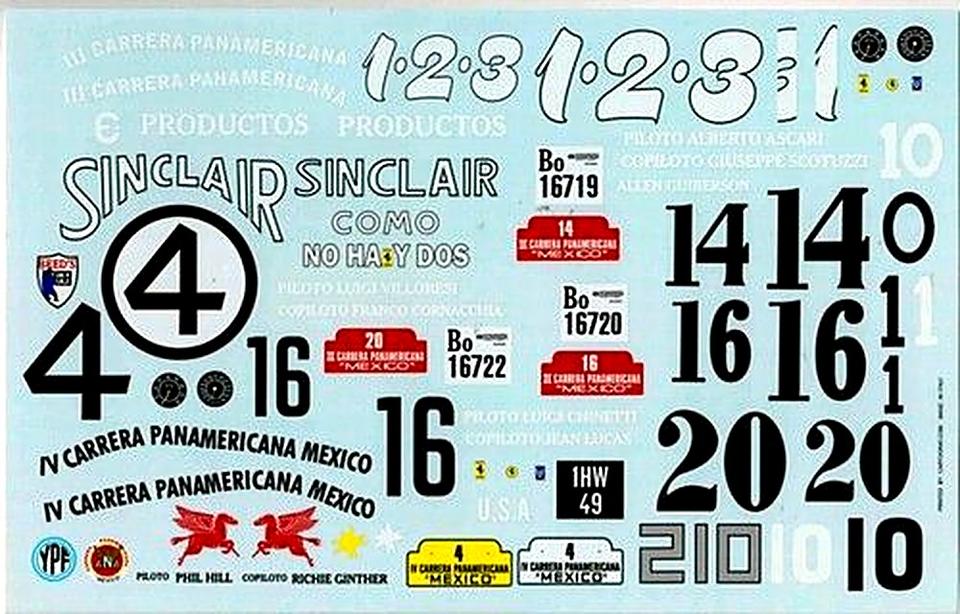 2 x Decals Ferrari 340 Mexico 1953