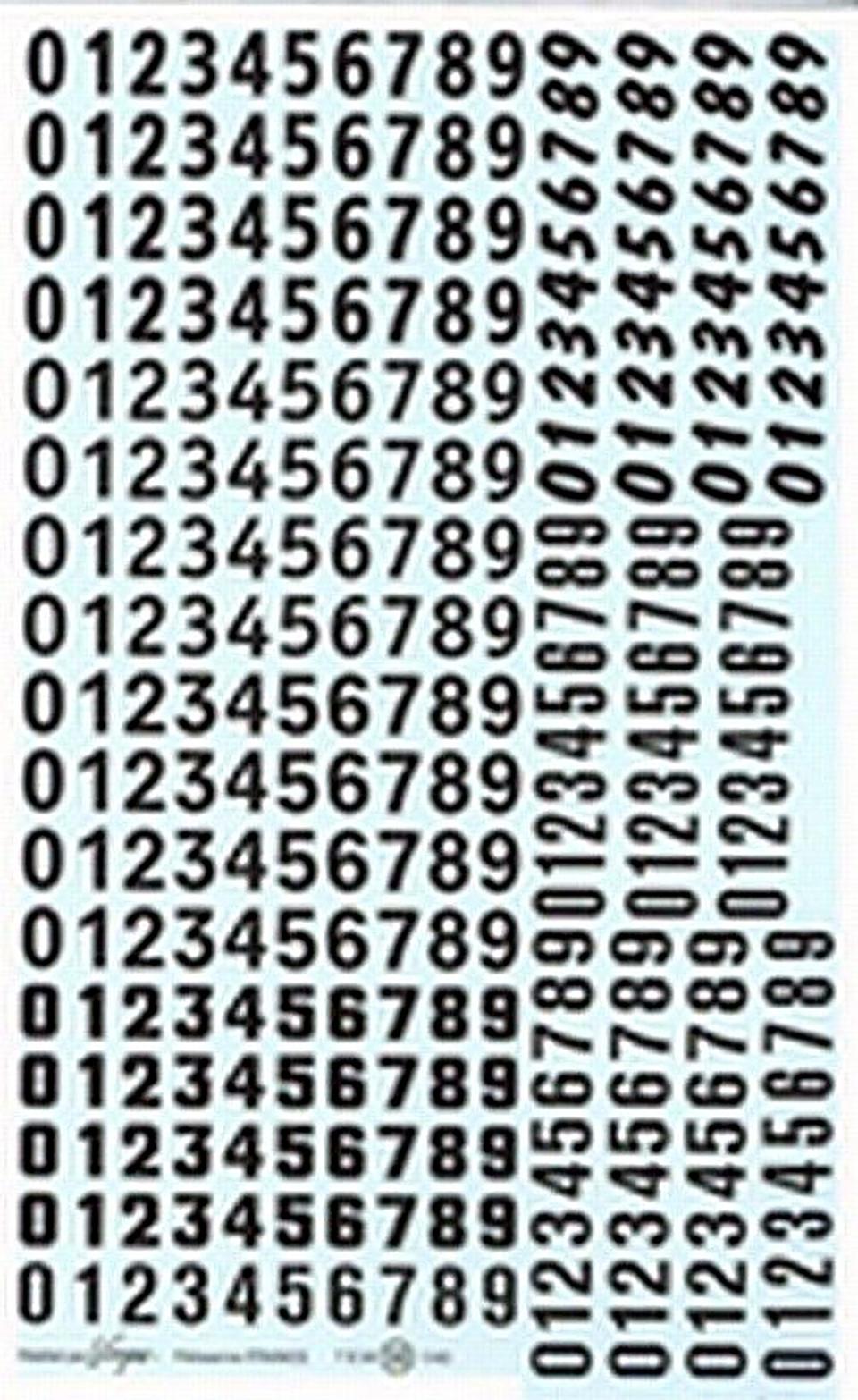 6 serie di numeri neri da 7,5mm a 9,5 mm