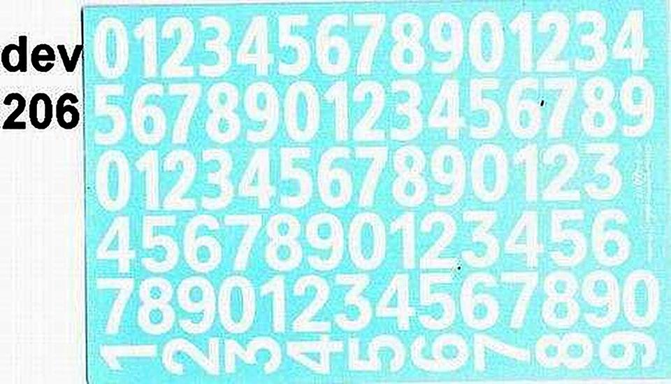 Decal scivolanti numeri bianchi in scala1/24 - 1/18