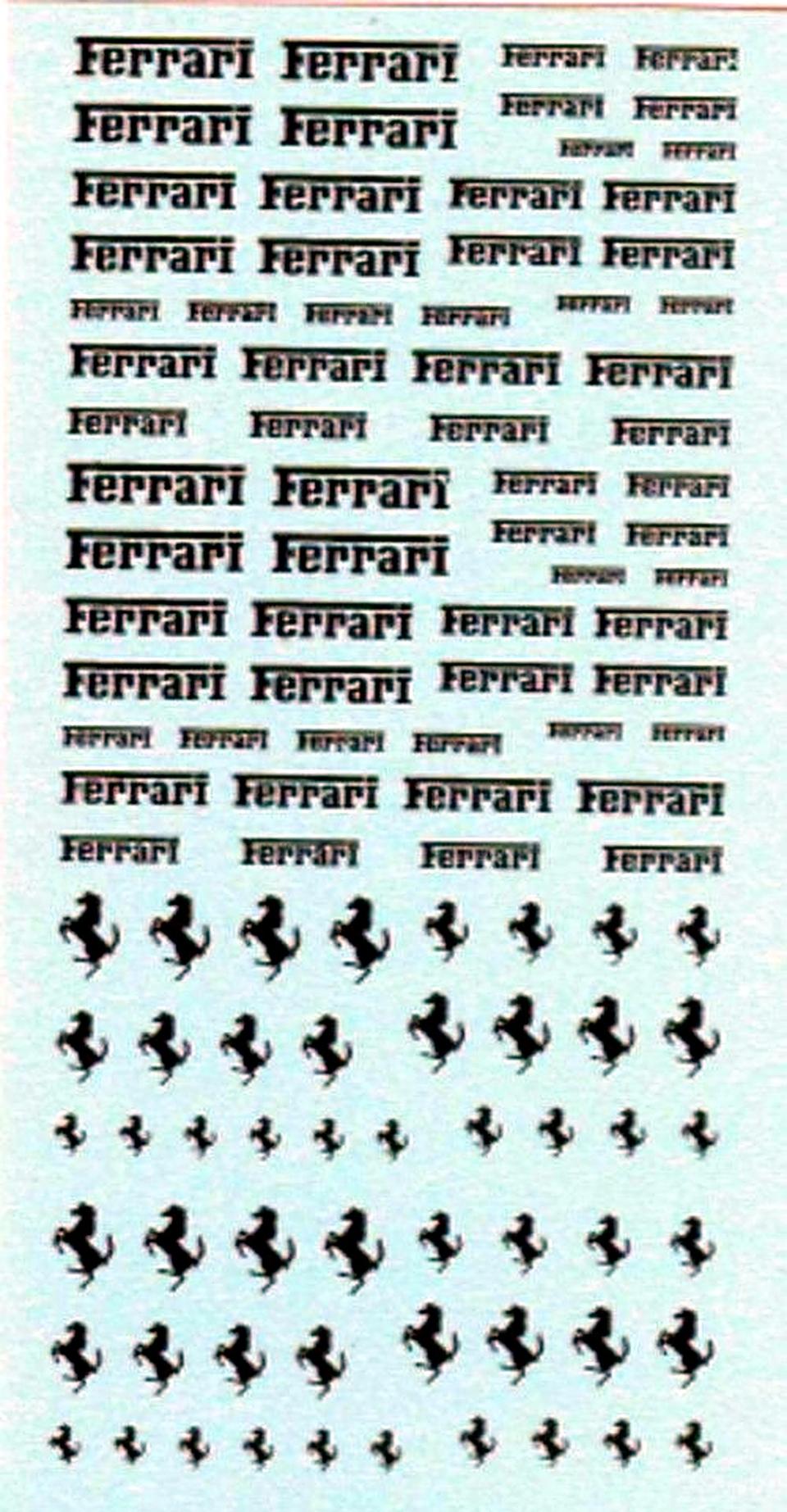 Decal Ferrari scritte e cavallini neri