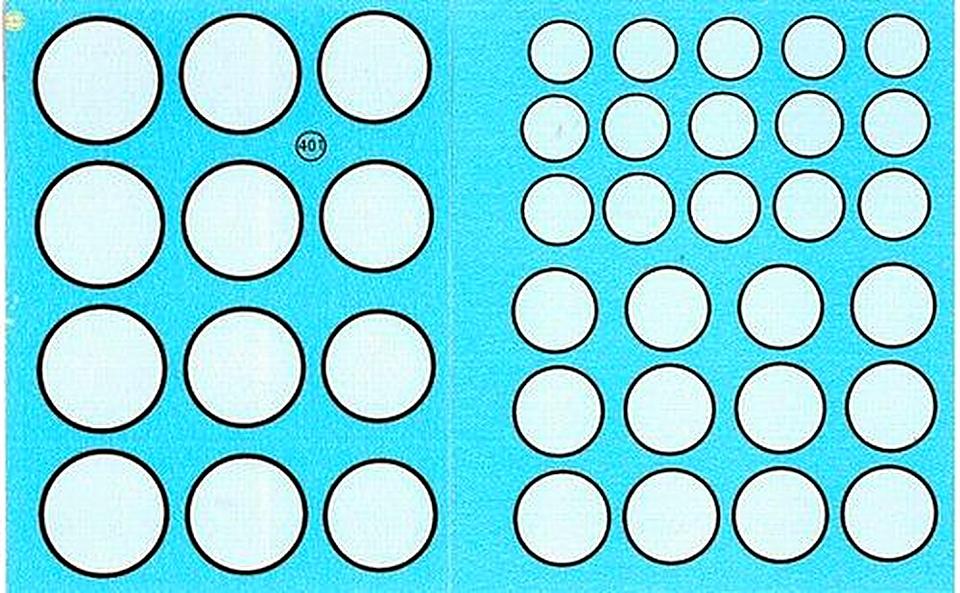 Decal tondini bianchi bordo nero 11 12 15 20 mm