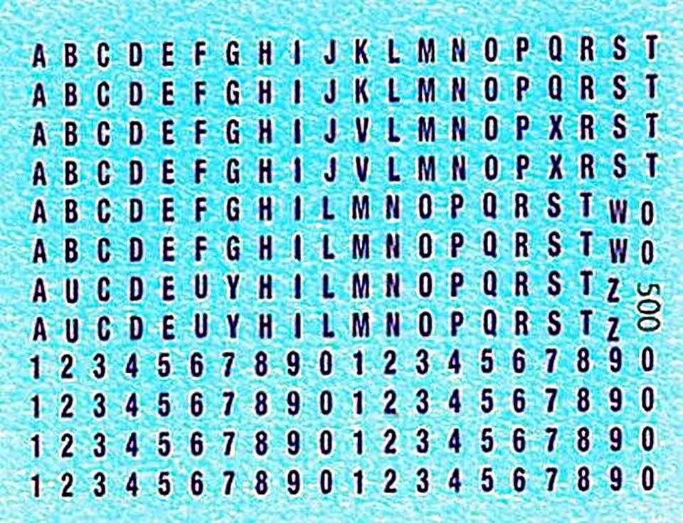 Decal assortita lettere e numeri blu alt.3mm
