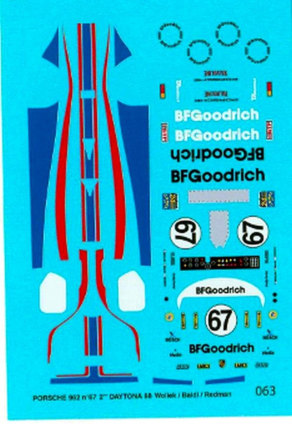 Decal Porsche 962 n°67 2° Daytona 1988