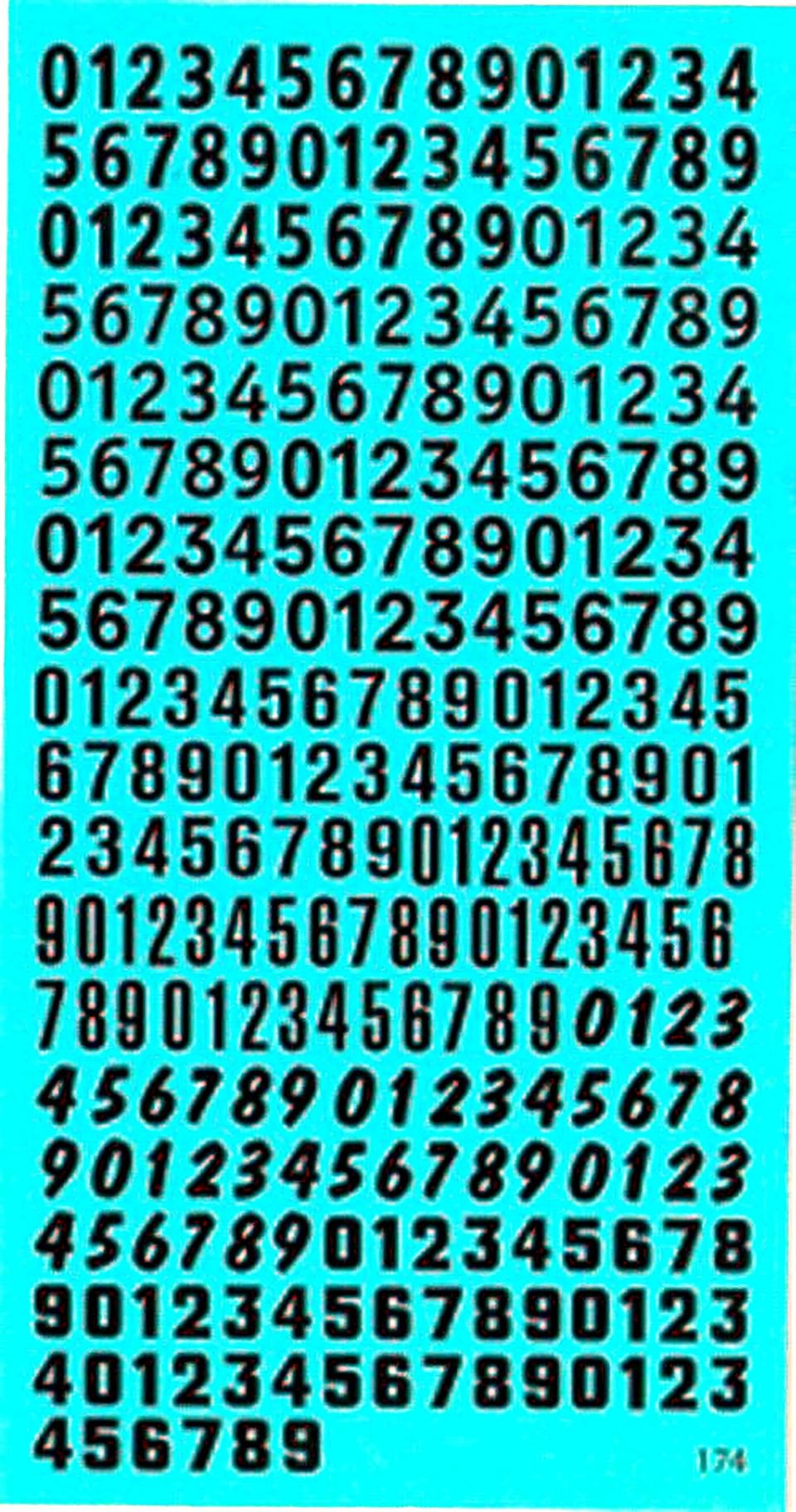 decal numeri neri mis. 7 8 9mm