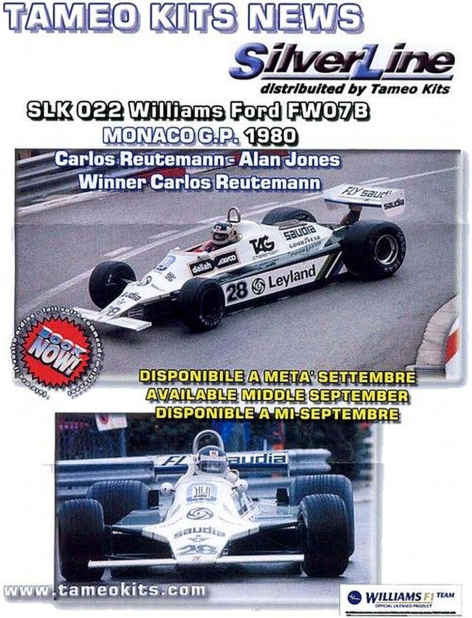 Williams FW 07 B F.1 Winner Monaco G.P. Reutemann 1980
