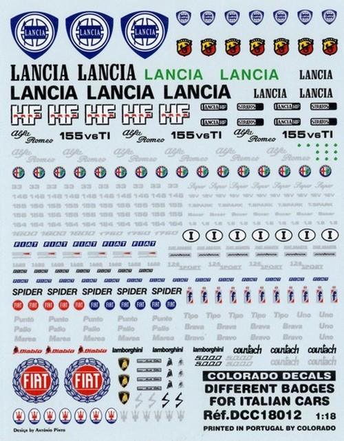 Decals assortite Marche Auto italiane 1/18
