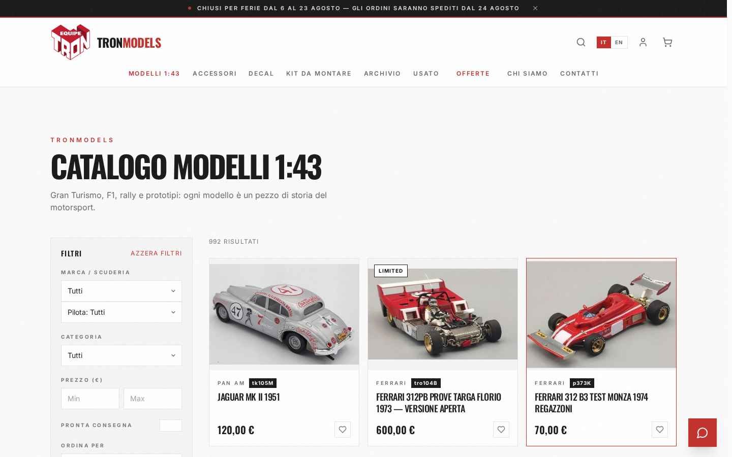 Catalogo TronModels con filtri